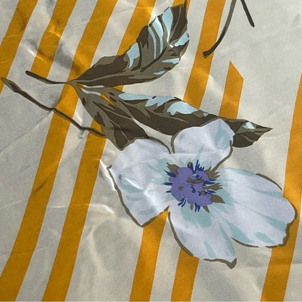 ✨ Vintage Christian Dior Silk Scarf Yellow Stripe Floral ✨